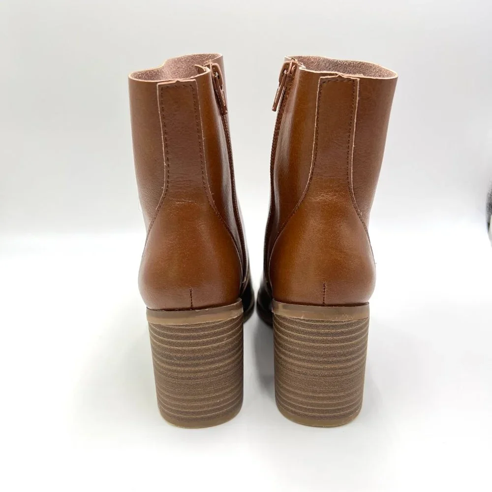 Universal Thread Size‎ 6 Cognac Brown Faux Vegan Leather Block Heel Ankle Boots